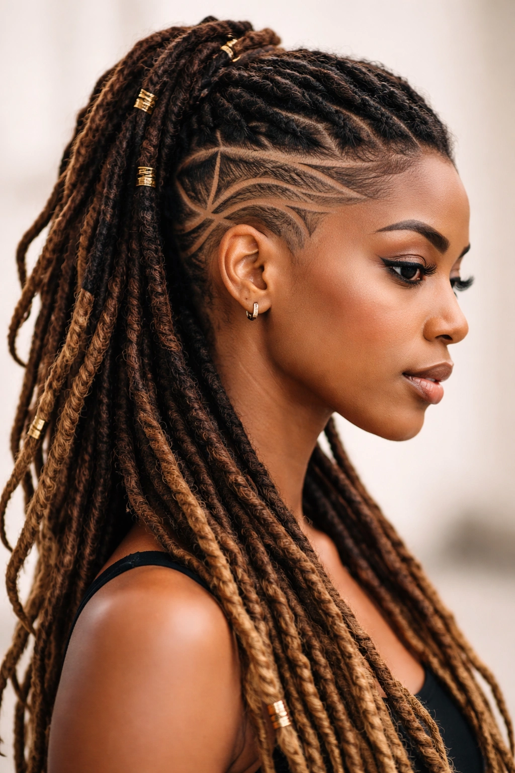 20 Dreadlock Styles For Women At Every Hair Length 14 Head with shaved side designs and flowing locs