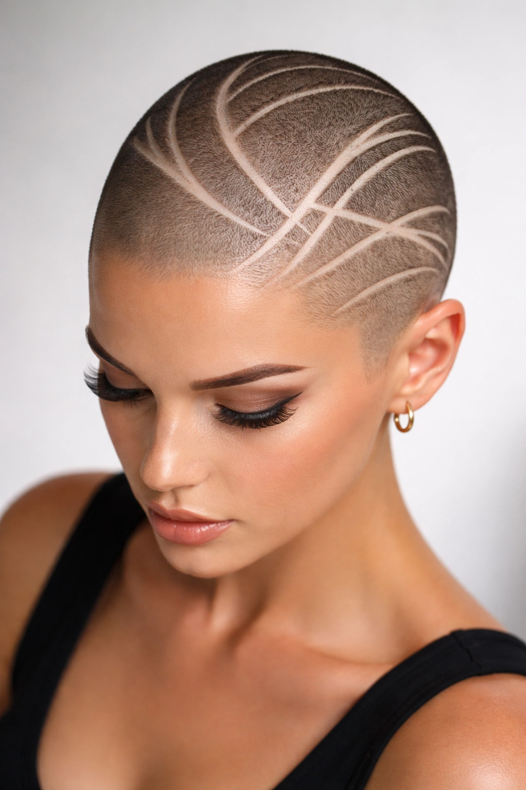 8 Shaved Pixie Cuts That Make A Bold Statement 6 Fully shaved pixie with creative scalp design and exposed scalp