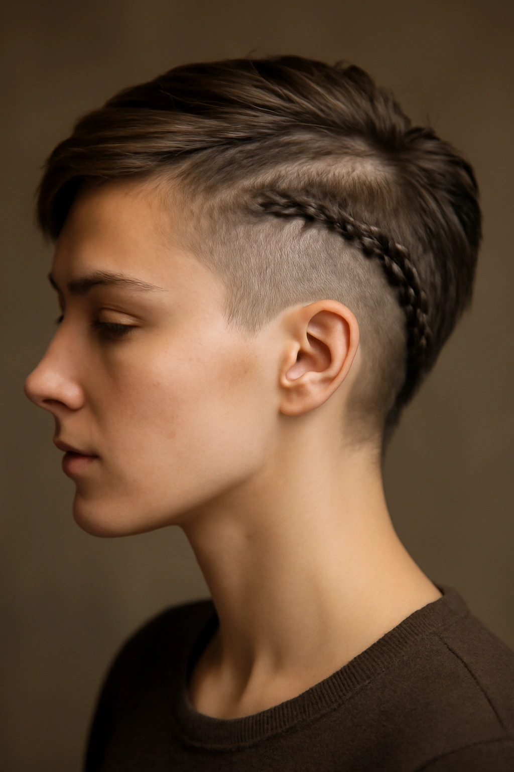 Braid along shaved side of head on short hair