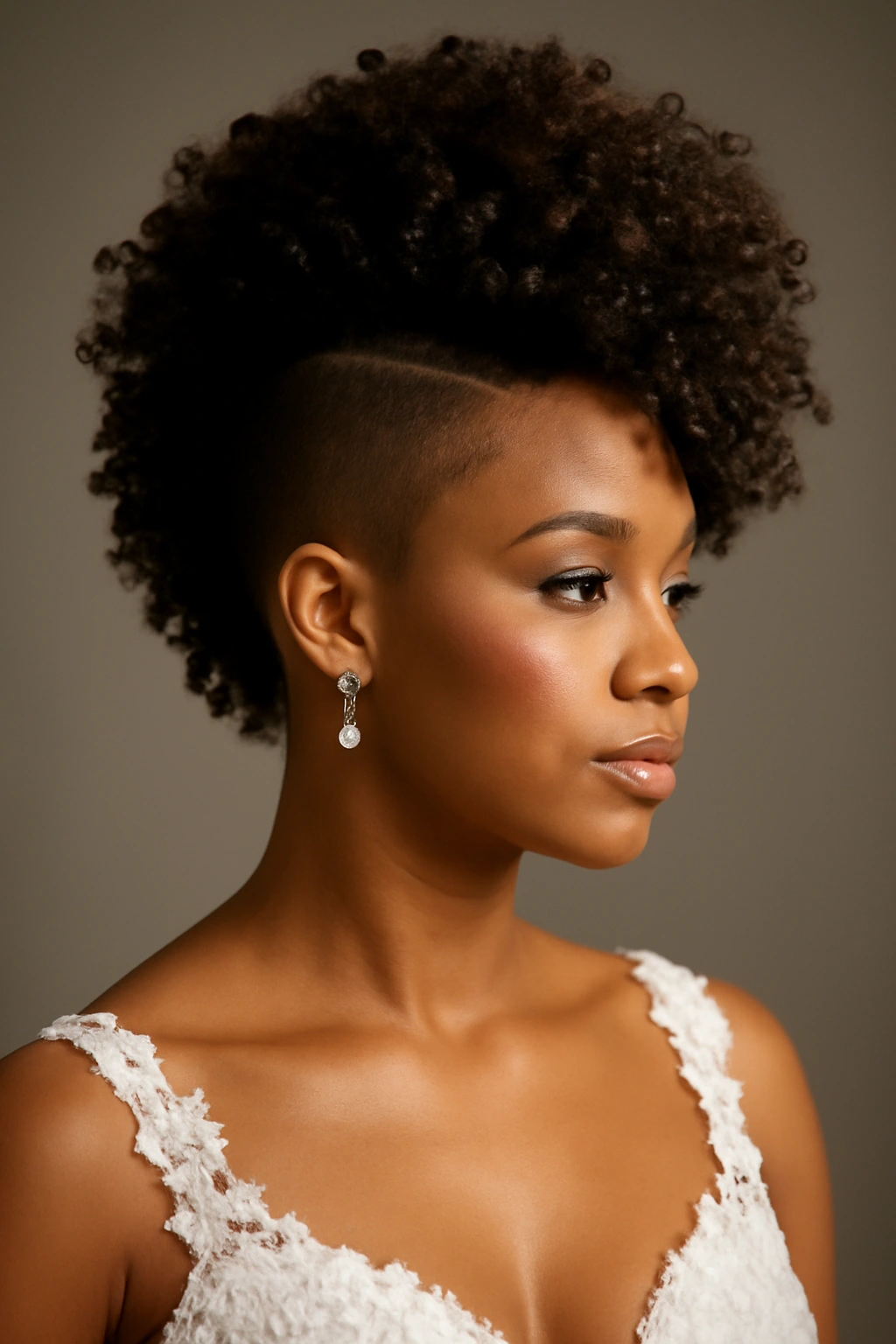 12 Stunning Bridal Hairstyles for Black Women 12 Voluminous curls with shaved sides for a bold bridal look