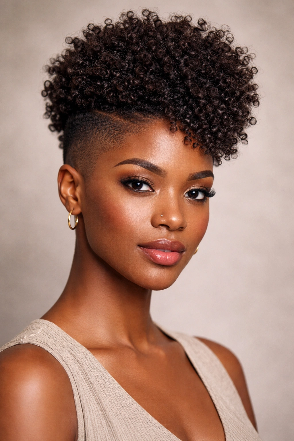 Front view of Shaved Sides with Voluminous Natural Crown displaying bold curls.