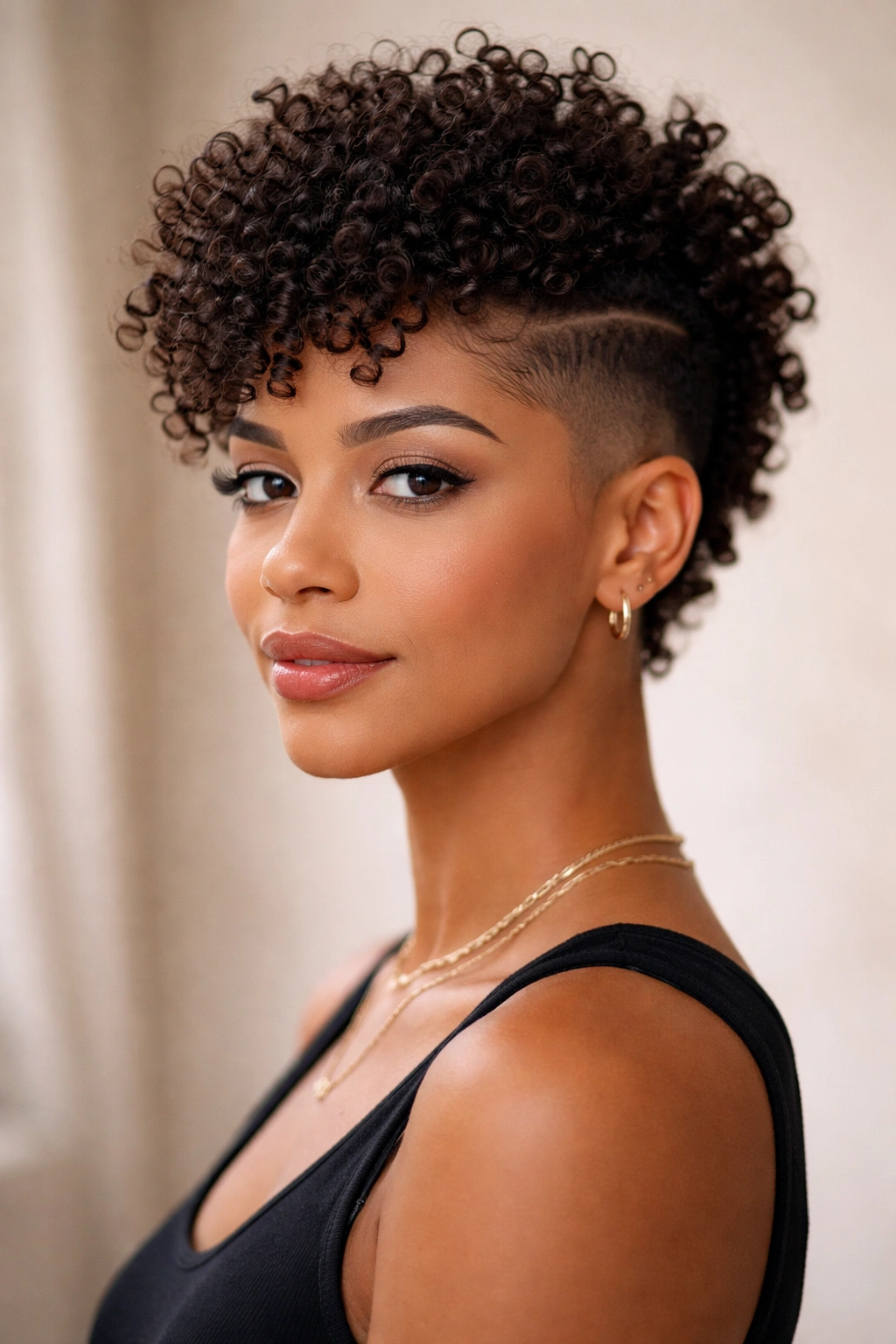 10 Shaved Side Hairstyles Women Are Rocking Now 4 Portrait of a person with shaved sides and curly textured crown