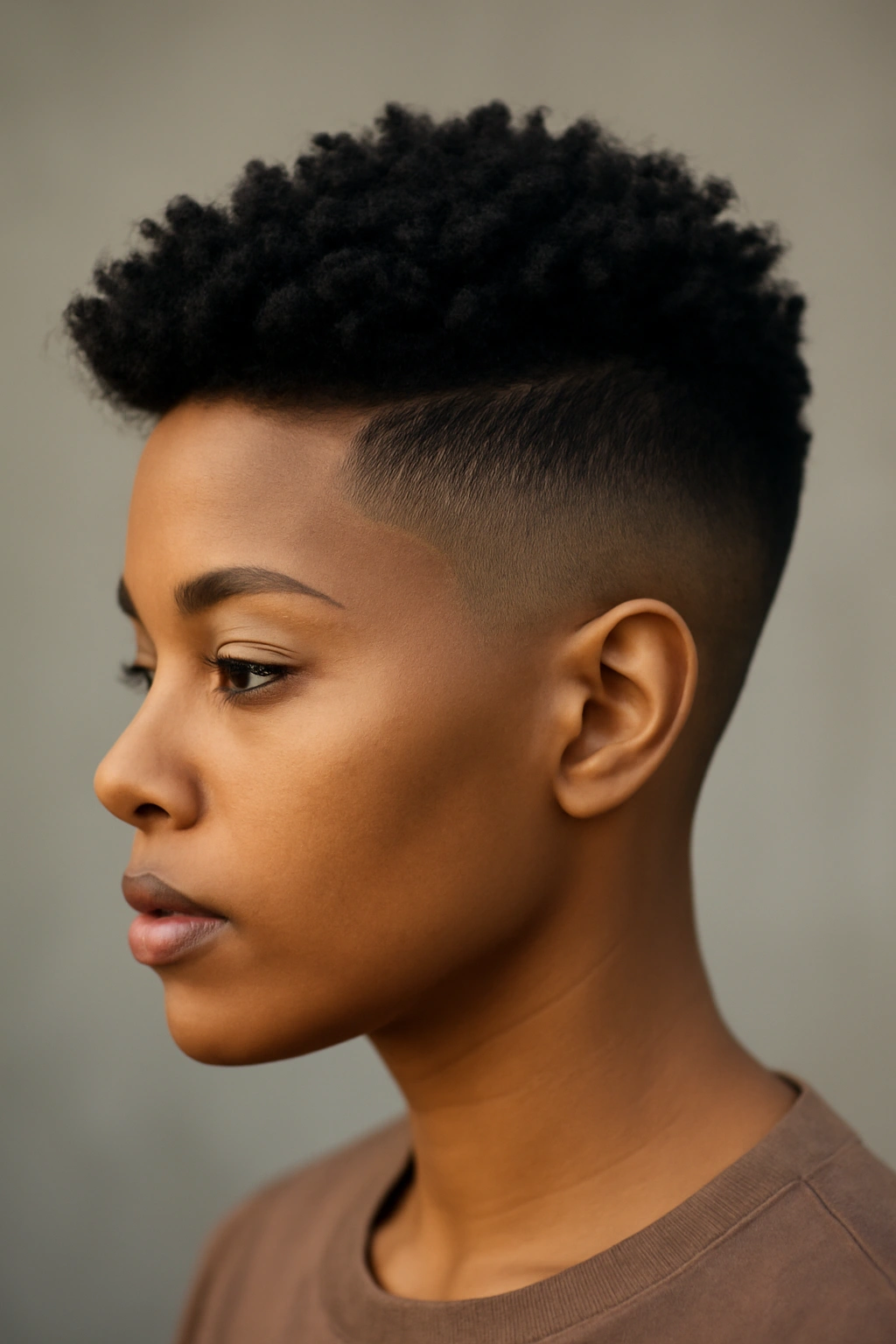 20 Short Natural Hairstyles for Black Women to Save 12 Close-up of shaved sides with a longer top on natural hair