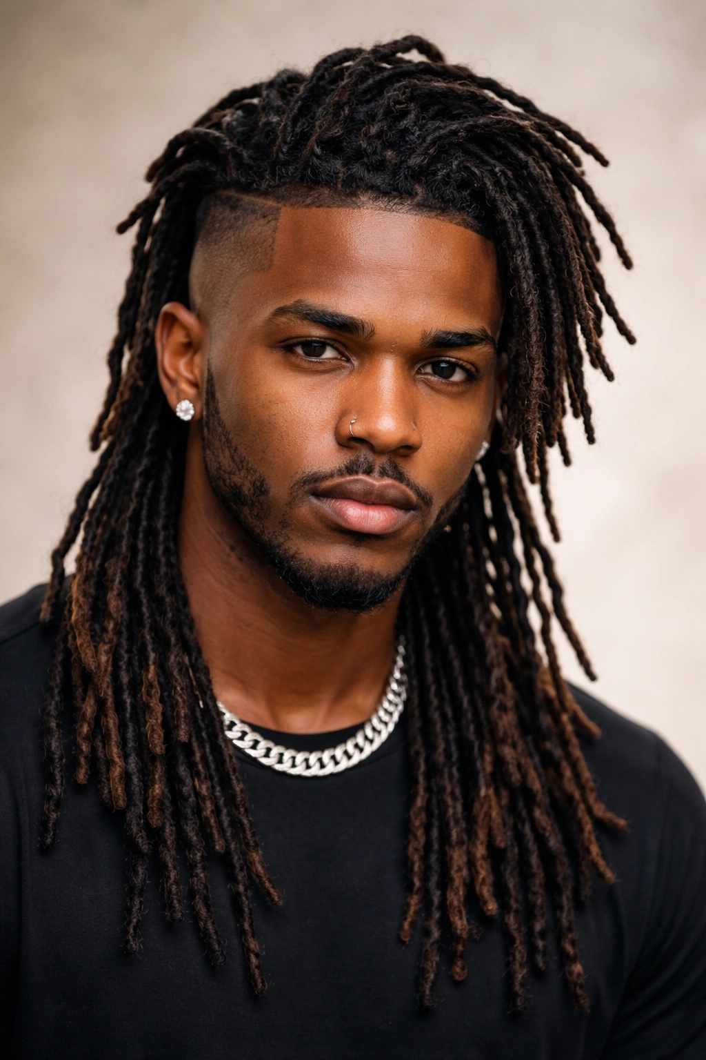 10 Mullet Loc Styles That Look Absolutely Stunning 6 Portrait of a mullet locs with shaved sides creating a bold, high-contrast look