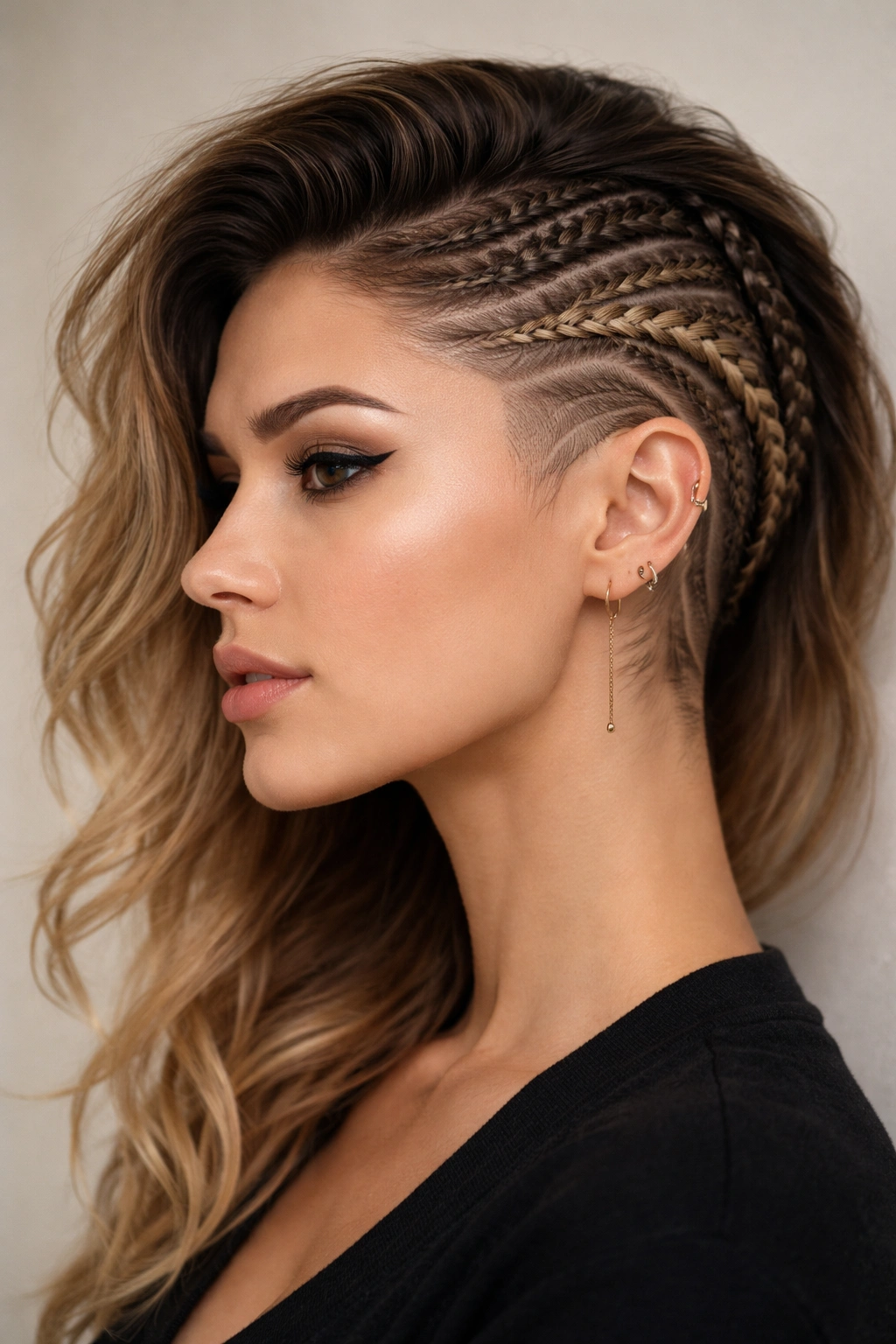 10 Shaved Side Hairstyles Women Are Rocking Now 6 Close-up of shaved sides with woven braids and patterns in the hairstyle