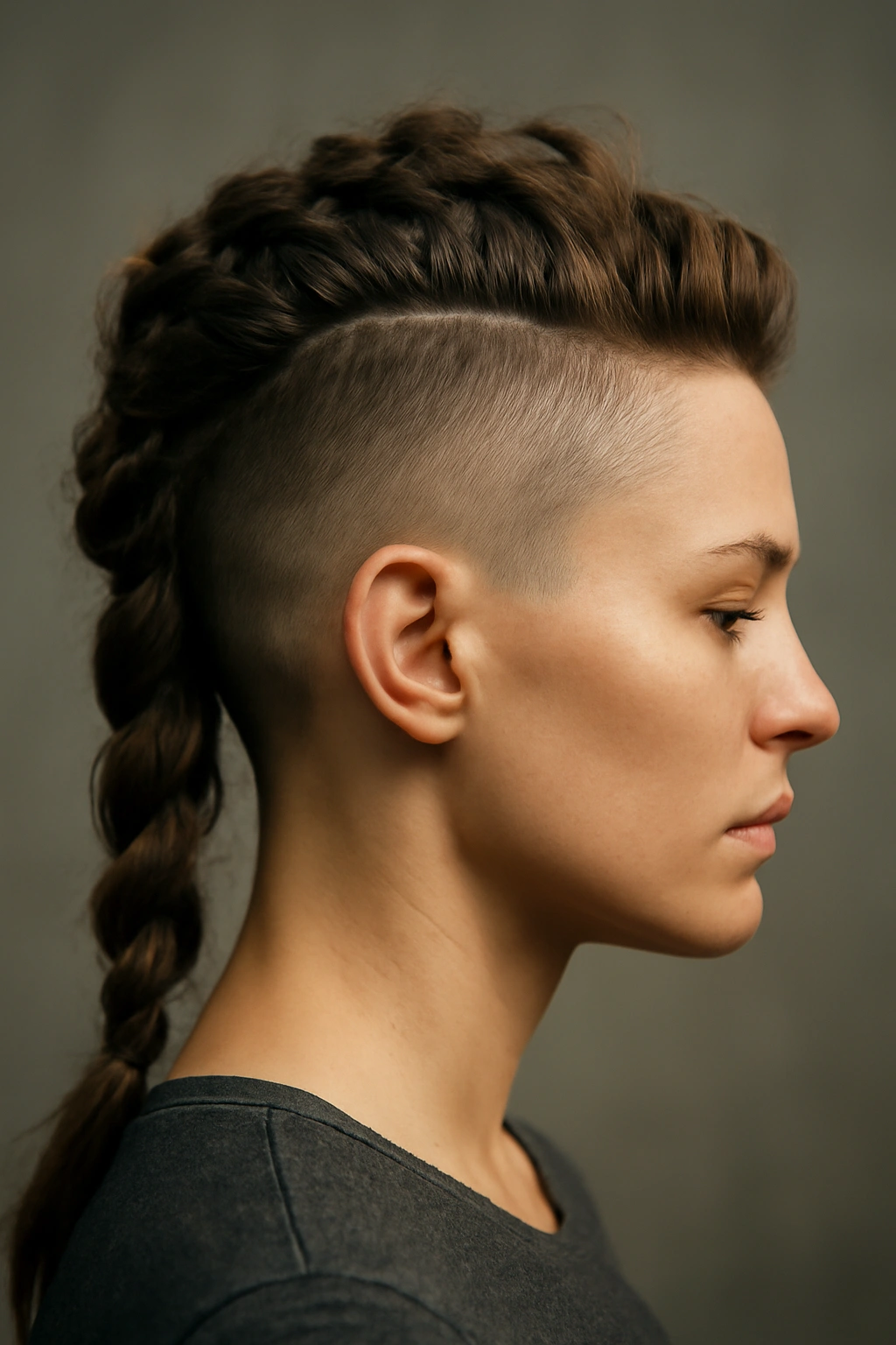 8 Viking Inspired Haircuts Women Are Trying Right Now 3 Side-profile showing shaved undercut with longer top hair
