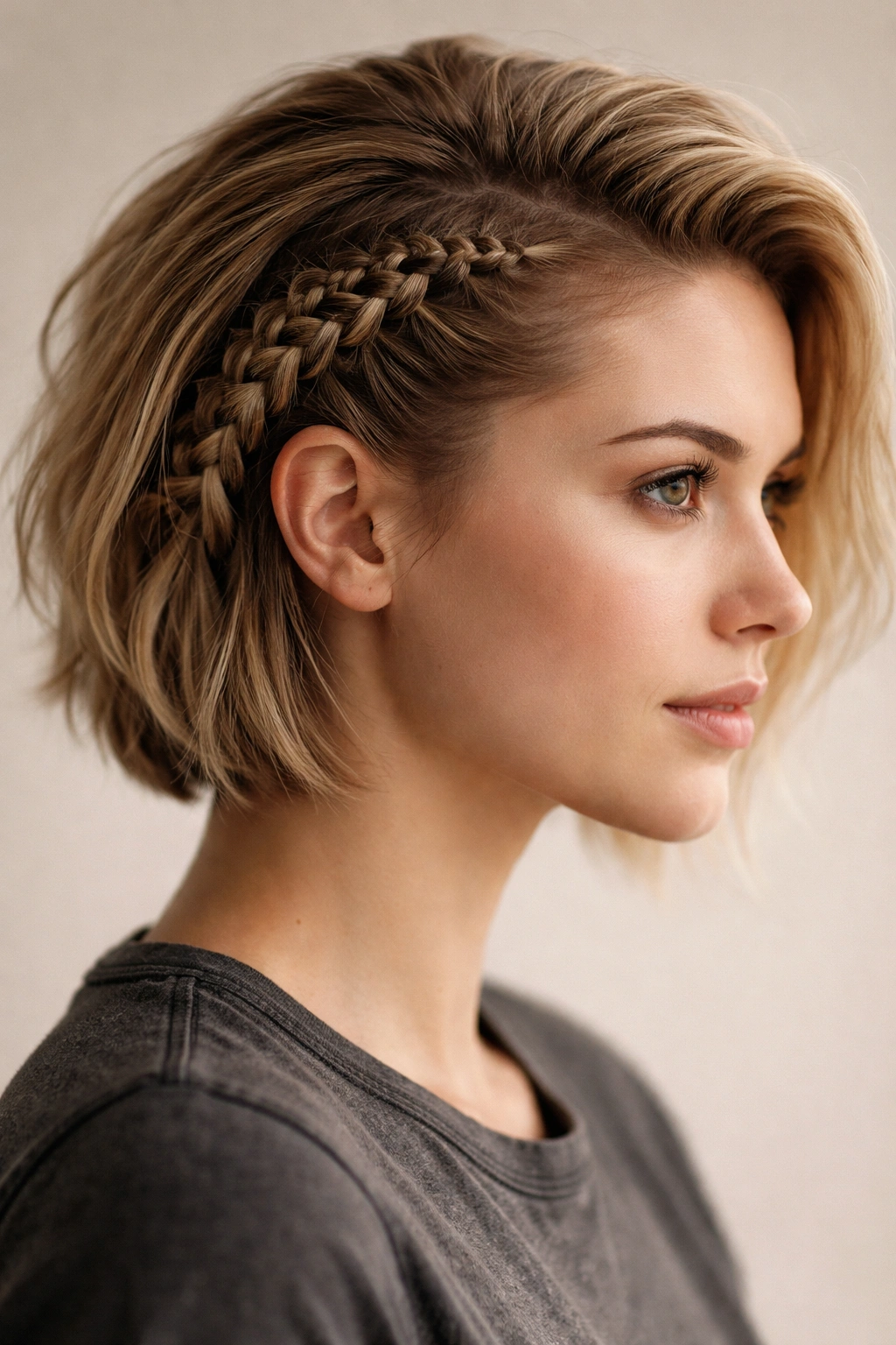 10 Viking Inspired Braids That Work Well On Short Hair 1 Close-up of a short hairstyle with a shieldmaiden side braid along the scalp