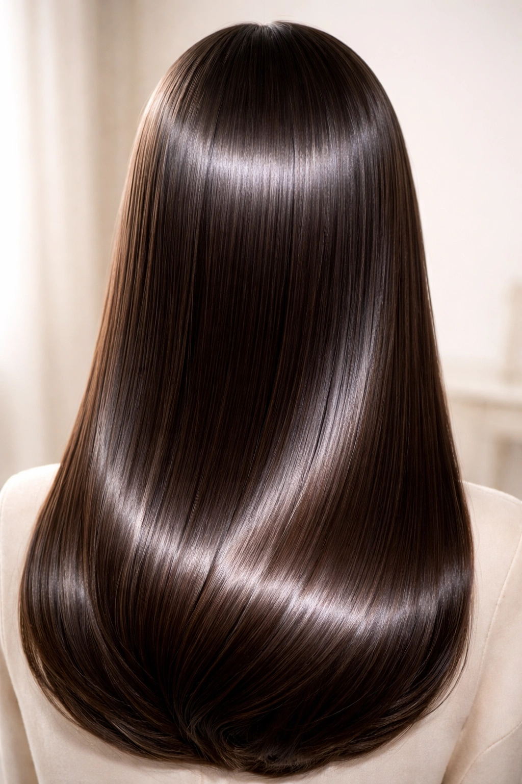 Close-up of glossy sleek hair on a mannequin head
