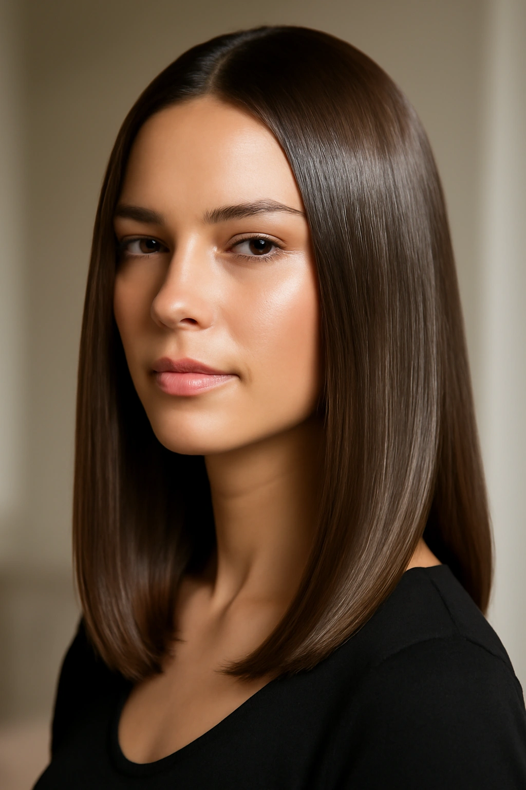 12 Straight Styles That Make Shoulder-Length Hair Look Amazing 10 Shoulder-length straight hair with a highly polished glossy finish