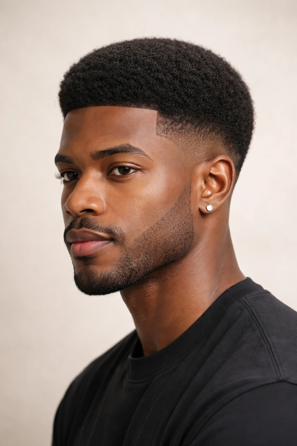 Portrait of a Black man with a rounded short Afro