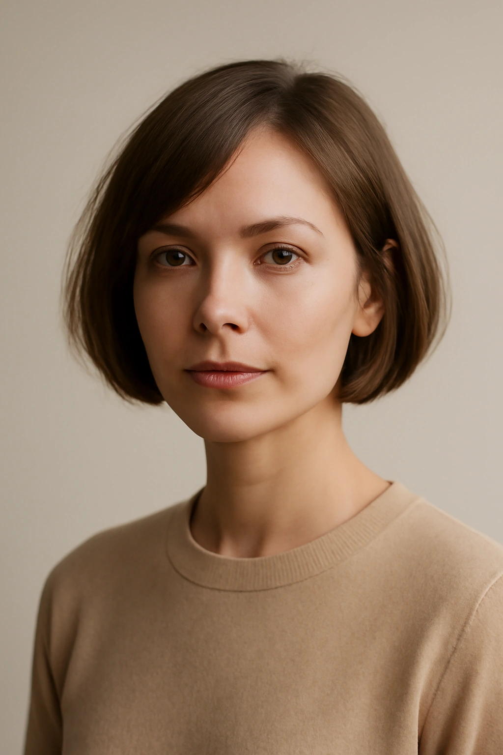 20 Short Bob Hairstyles You Can Style in Minutes 21 Close-up portrait of a model with a chic short bob emphasizing texture and easy styling