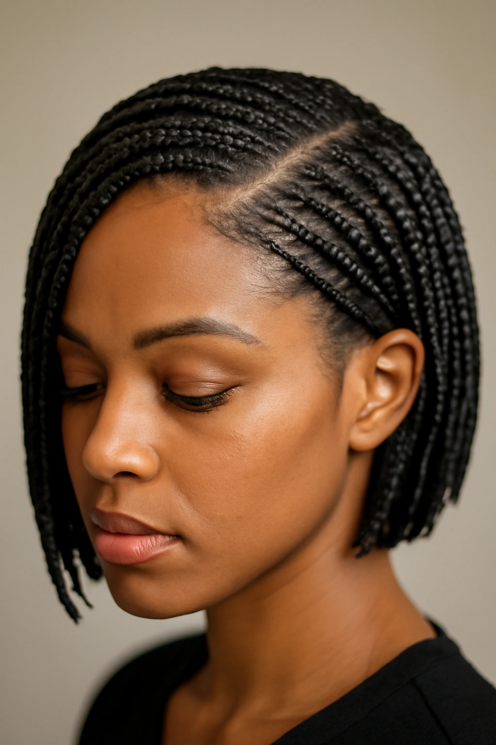 12 Short Box Braid Styles That Look Neat and Polished 2 Deep side-parted short box braids with smooth part line