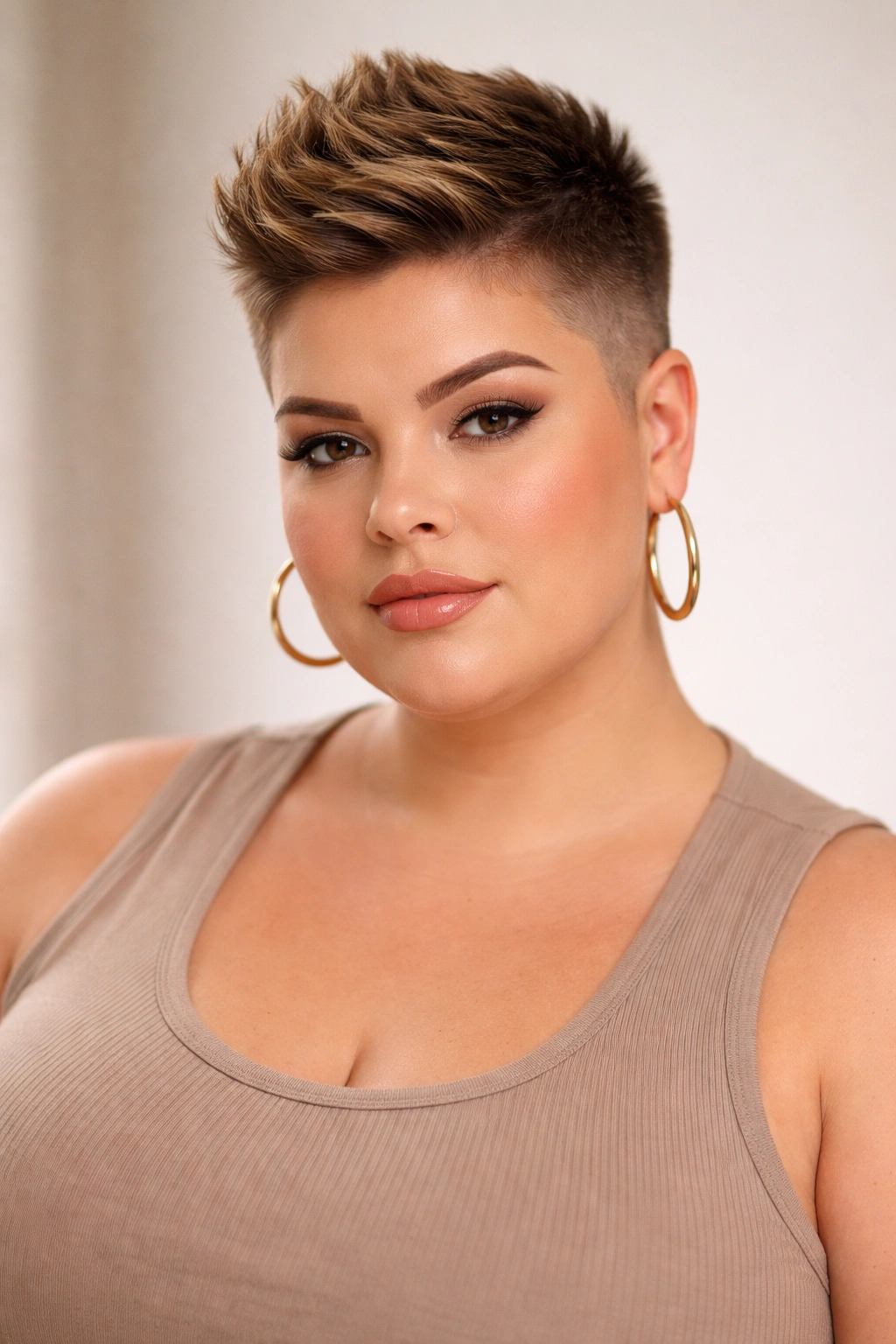 Buzz cut with longer top for height at crown