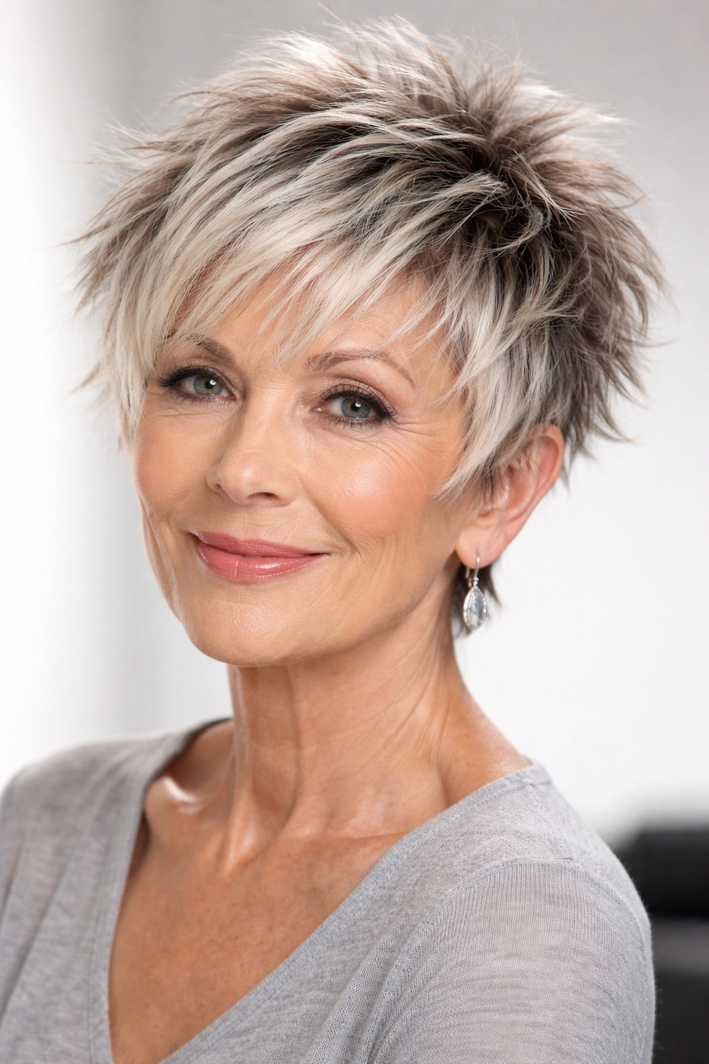 Short choppy pixie with razored ends showing bold texture