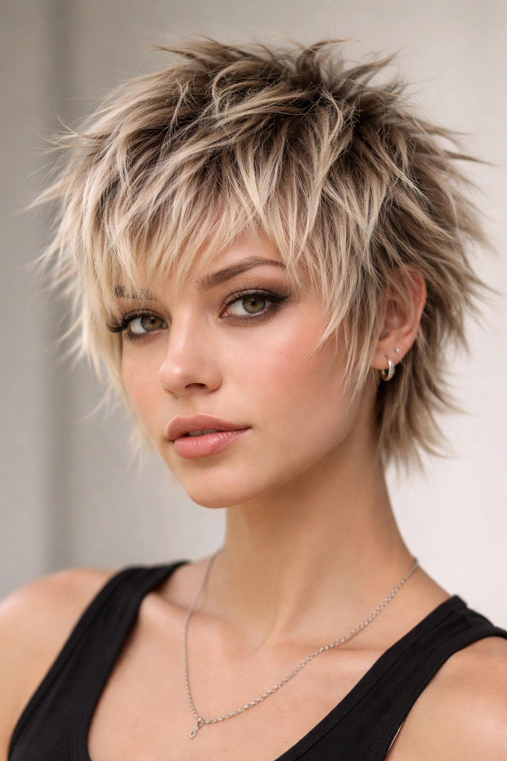 Close-up of Short Choppy Textured Shag showing extreme layering
