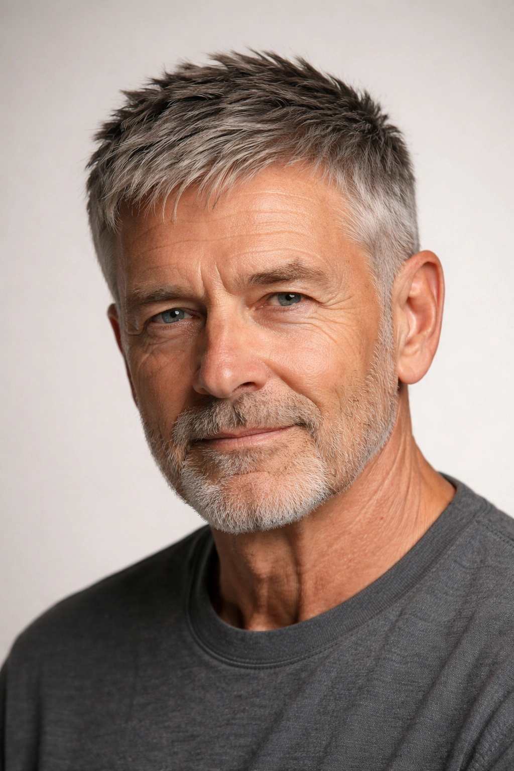 Close-up of an older man with a textured short crop