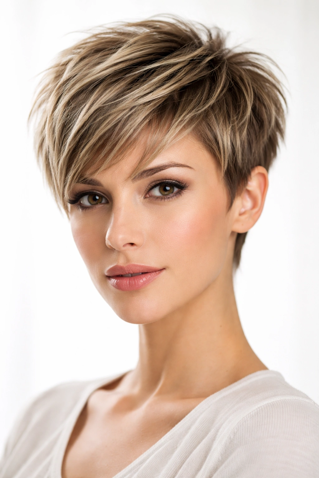 Close-up of a short, sharp layered crop with crisp, visible layers.