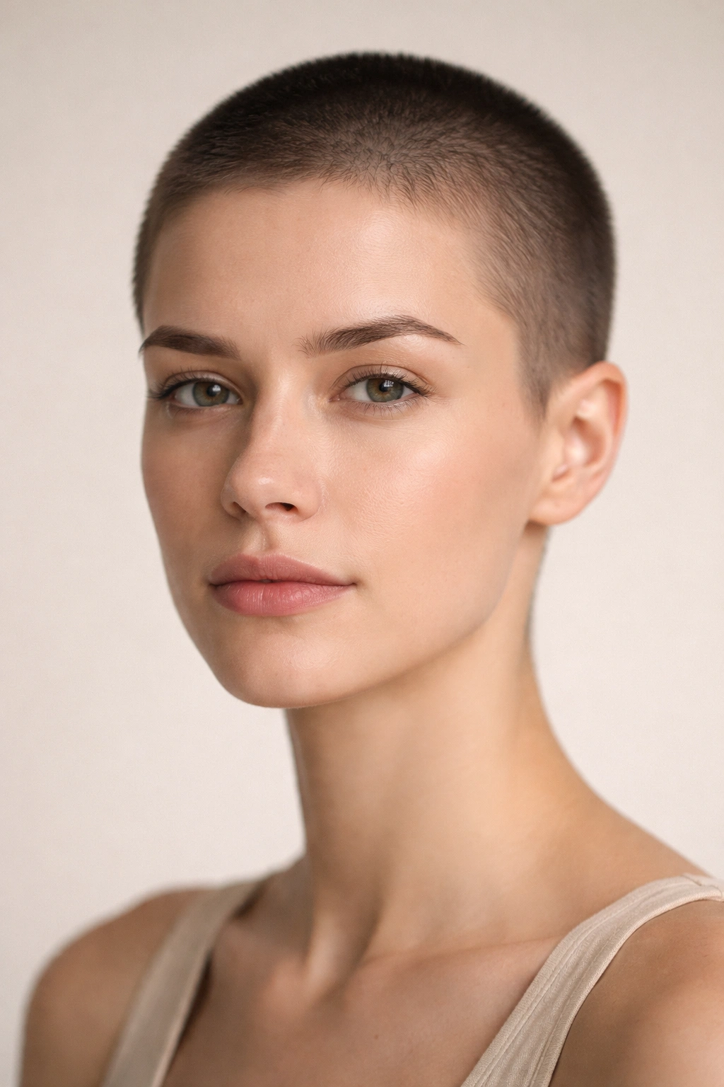 20 Short Pixie Haircuts That Practically Style 20 Close-up of a minimalist short crop showing uniform ultra-short length all over the head