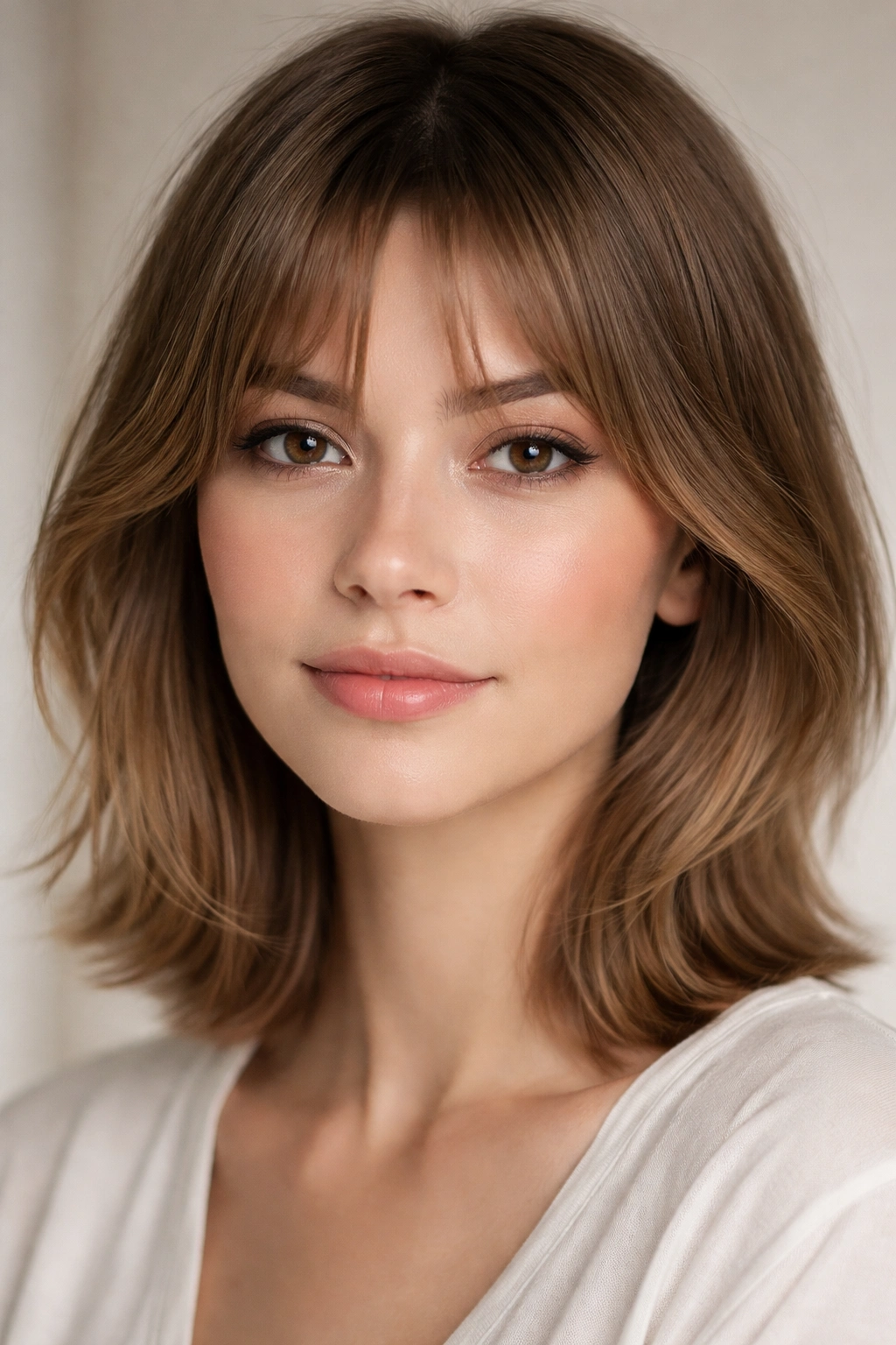10 Short Haircuts That Work With A Small Forehead 8 Close-up of short curtain bangs framing the face