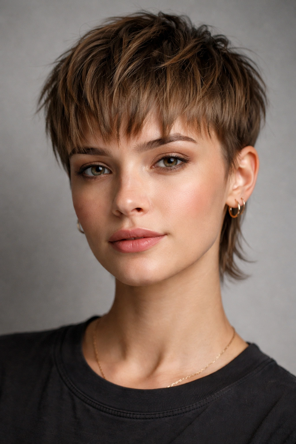 Close-up of short textured fringe on fine hair