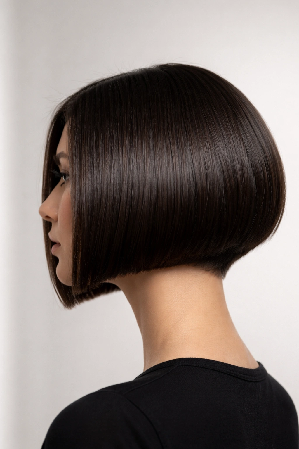 Close-up of a sleek short bob with sharp edges on a head silhouette