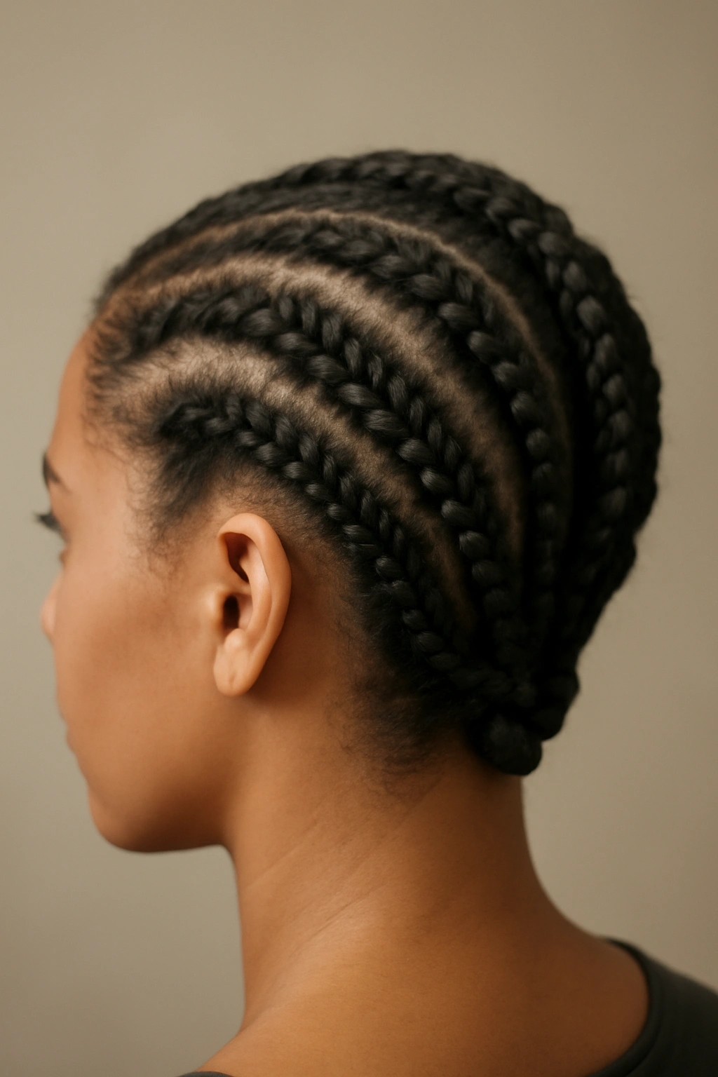 Close-up of short hair with cornrows and rope braids near the scalp, showing secure braided styling