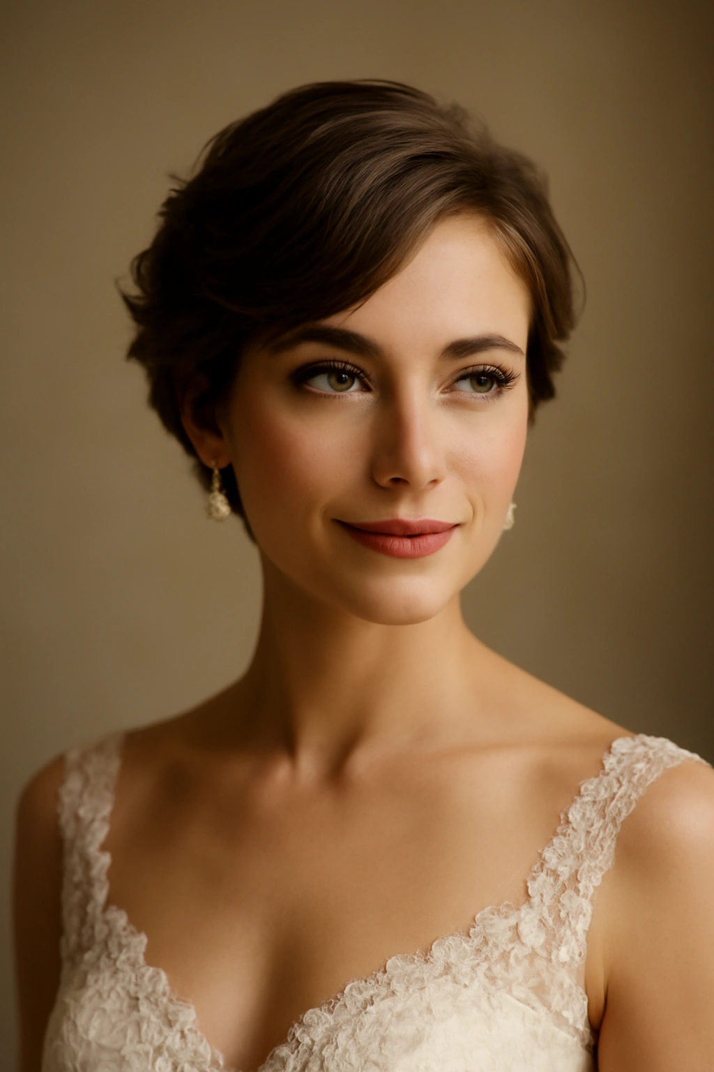 15 Wedding Hairstyles That Look Great on Short Hair 16 Bridal portrait with a chic short hairstyle