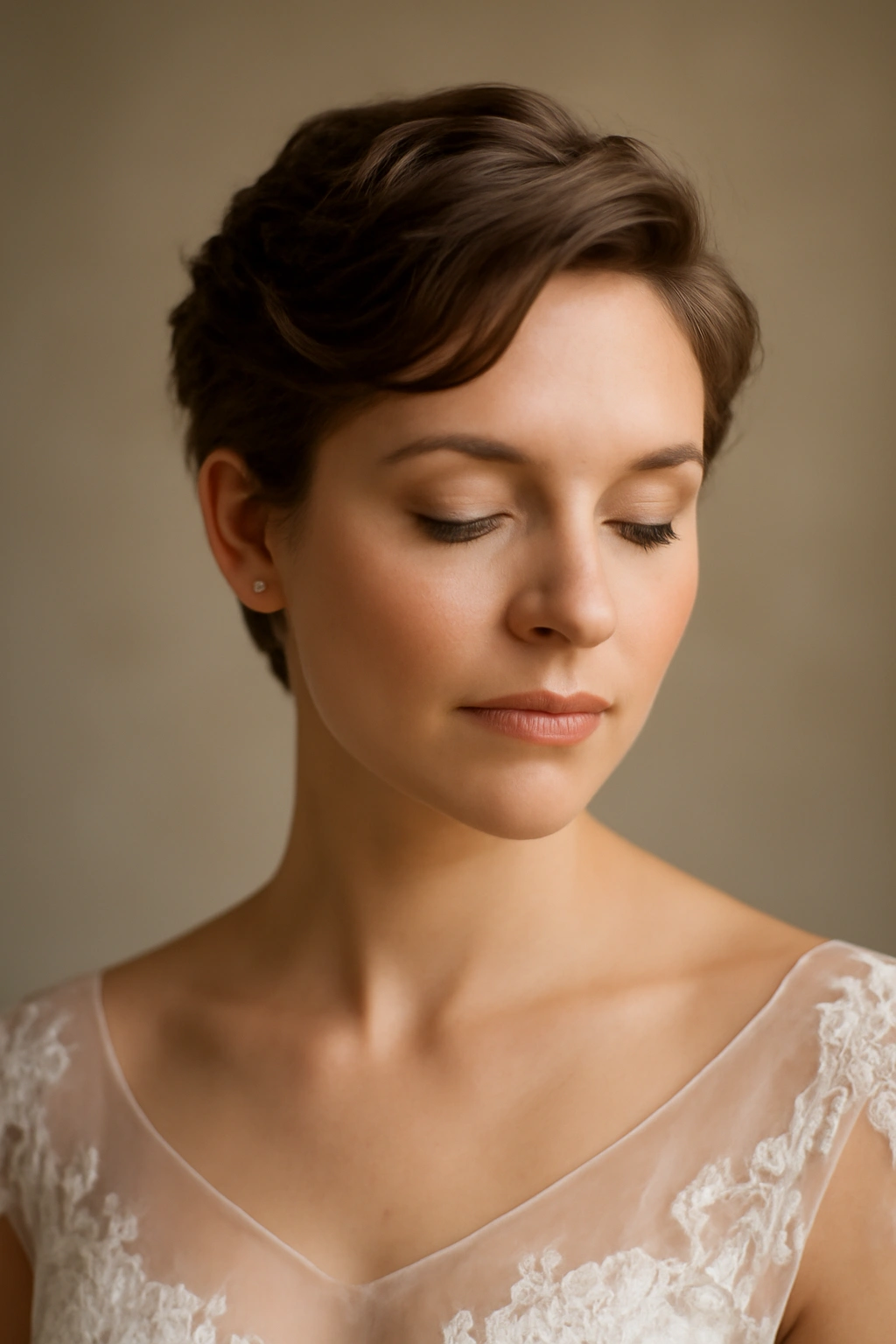 10 Pretty Bridesmaid Hairstyles for Short Hair 11 Portrait of a short-haired bridesmaid with an elegant wedding hairstyle
