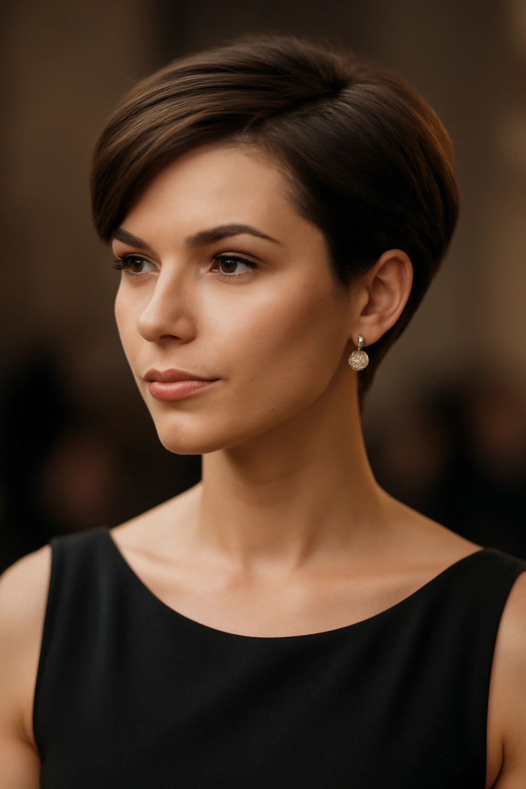 10 Short Hairstyles Perfect for Special Occasions 11 Portrait of a confident person with chic short hair at a formal event