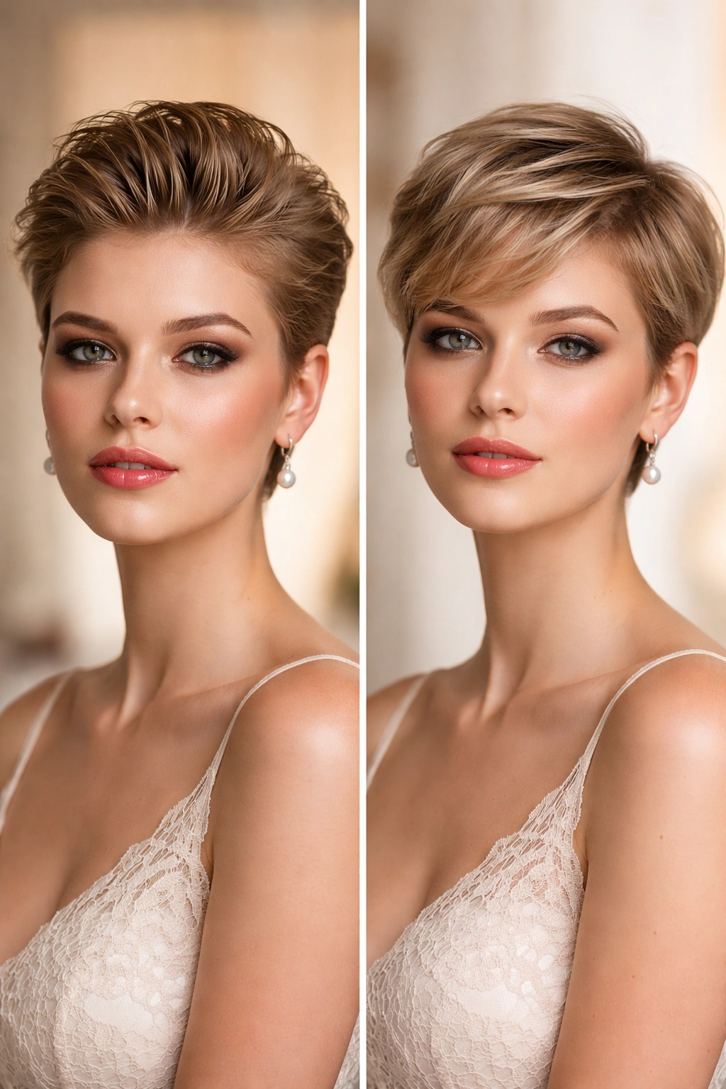 Split-view of short hair: over-styled vs polished natural look