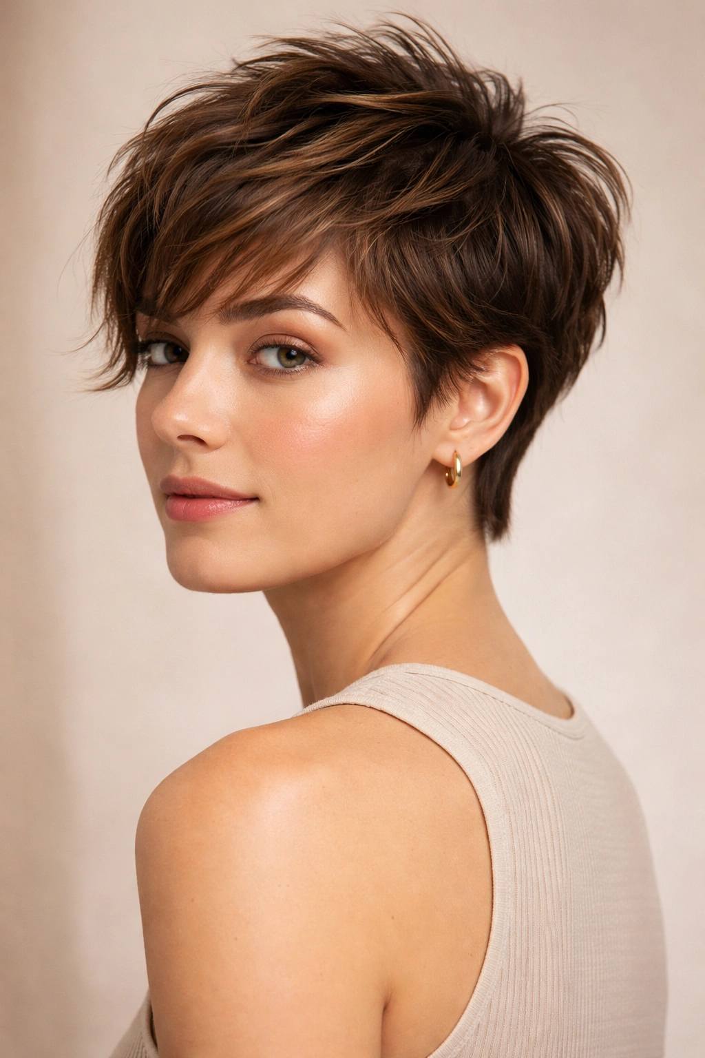 10 Short Haircuts That Grow Out Without Awkwardness 13 Portrait of short haircut with varied textures illustrating styling phases and growth
