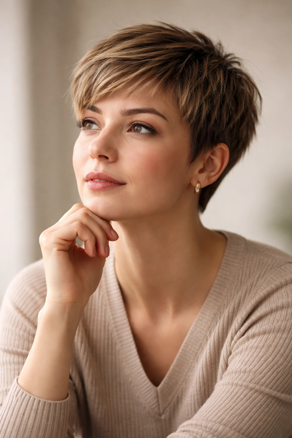Thoughtful person with short hair, conveying final thoughts.