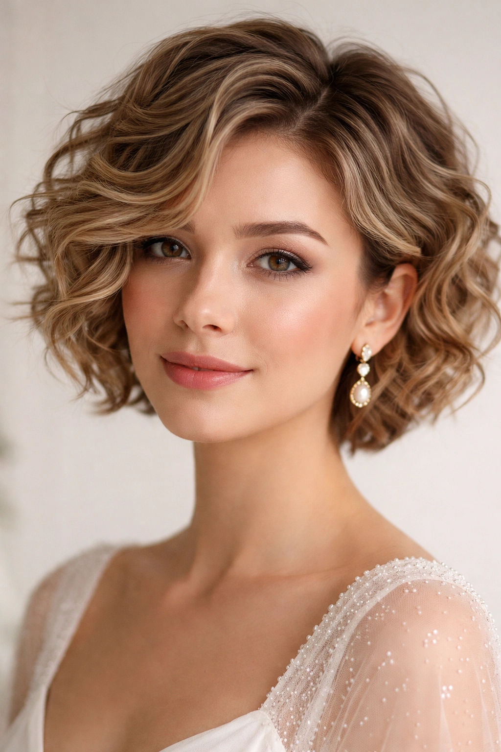 Close-up of short hair with soft waves and defined curls showing texture