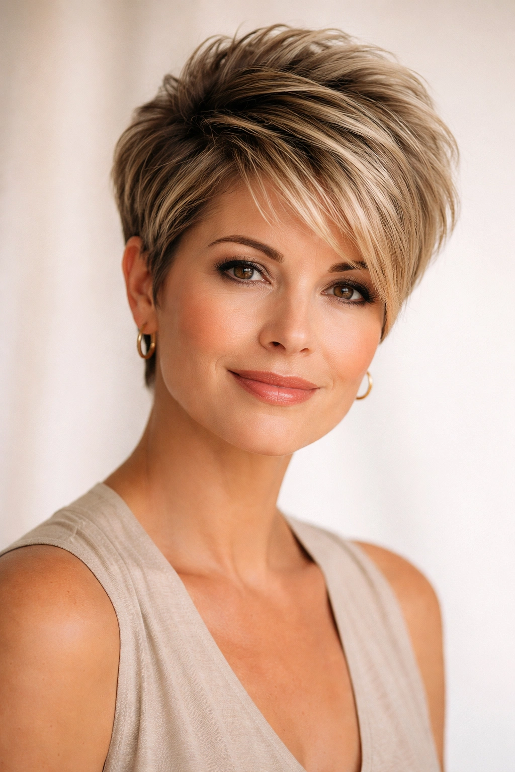 10 Short Haircuts For Women With Round Faces Over 40 11 Confident woman in a short haircut with crown height and movement