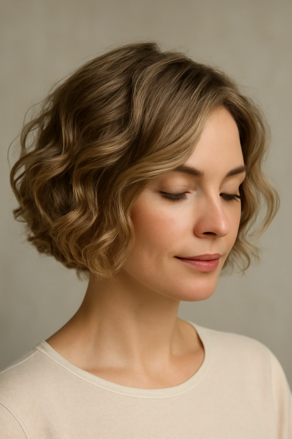 Mother of the Bride? 12 Pretty Short Hair Styles 7 Close-up of a short chin-length hairstyle with soft waves and light-catching texture