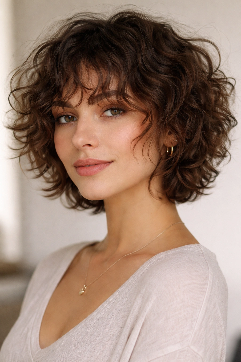 12 Short Haircuts With Curly Bangs You Ll Love 8 Short layered curls with wispy curly bangs