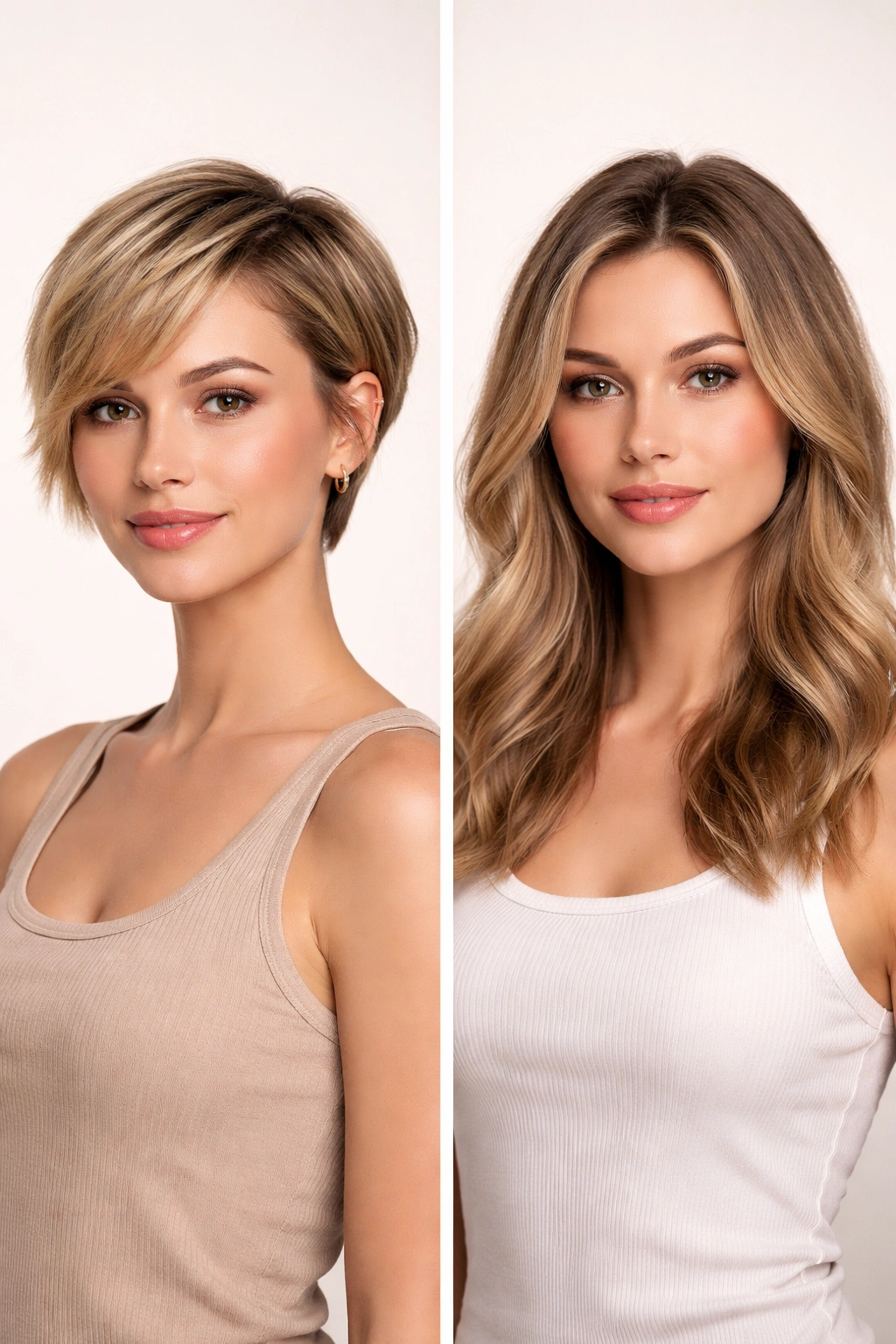 Side-by-side view of short and medium-length hair showing different trim needs