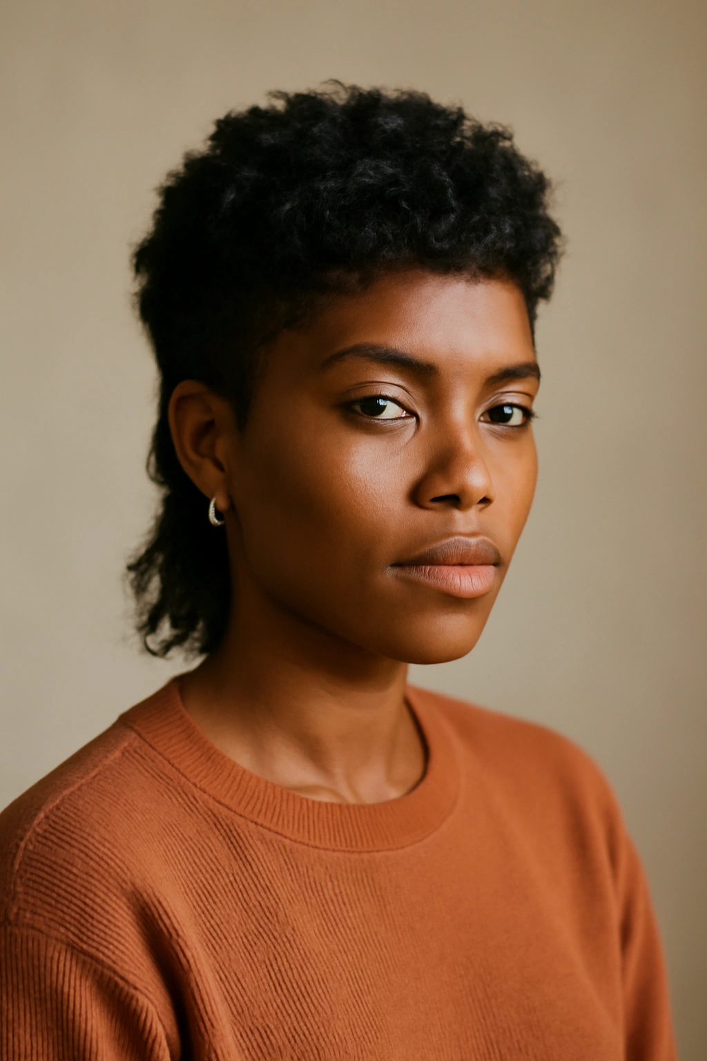 10 Short Mullet Styles Black Women Are Loving 11 Portrait of a person with a short mullet, conveying confidence and versatility.