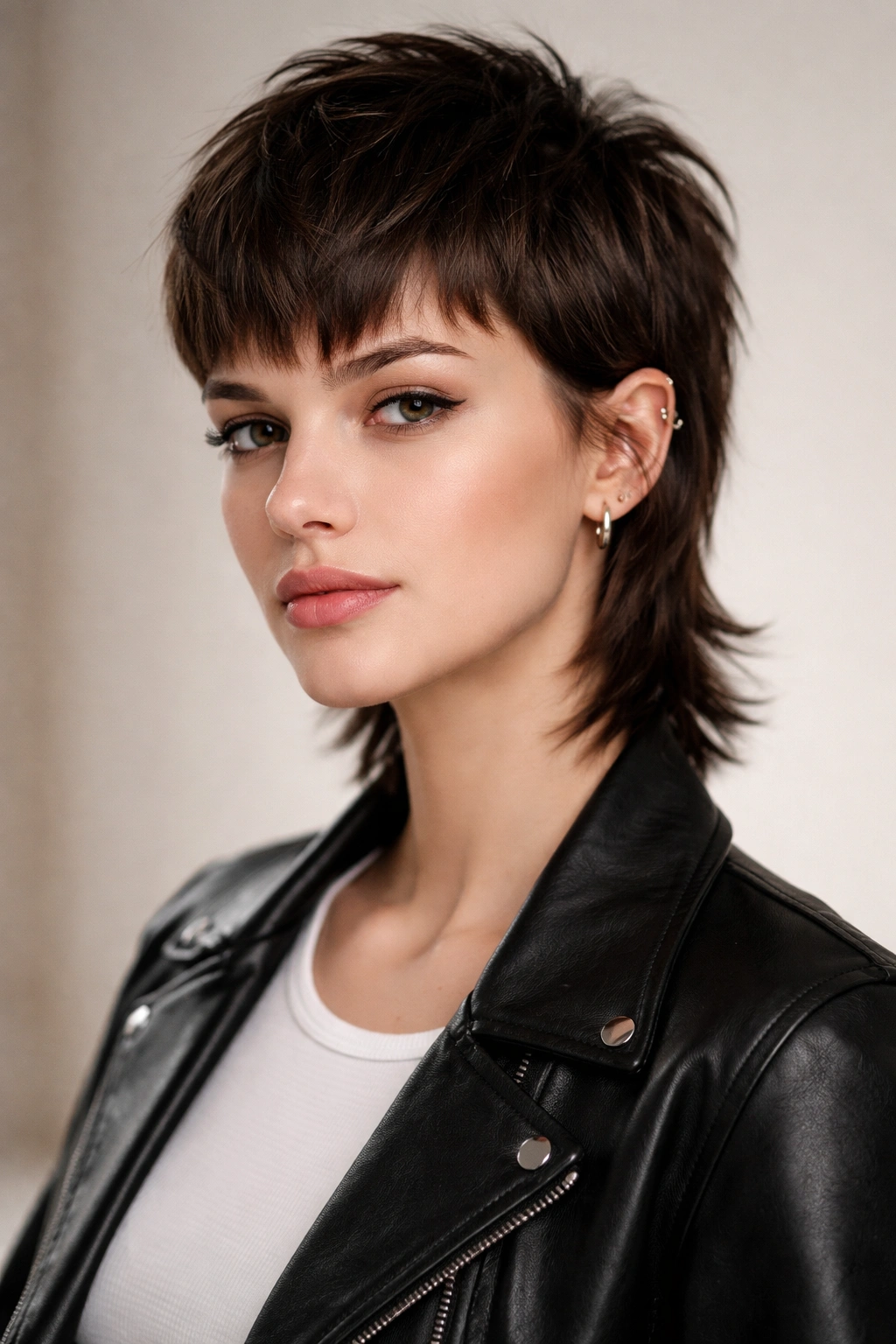 Portrait of a person with a refined short mullet, symbolizing adaptability of the haircut