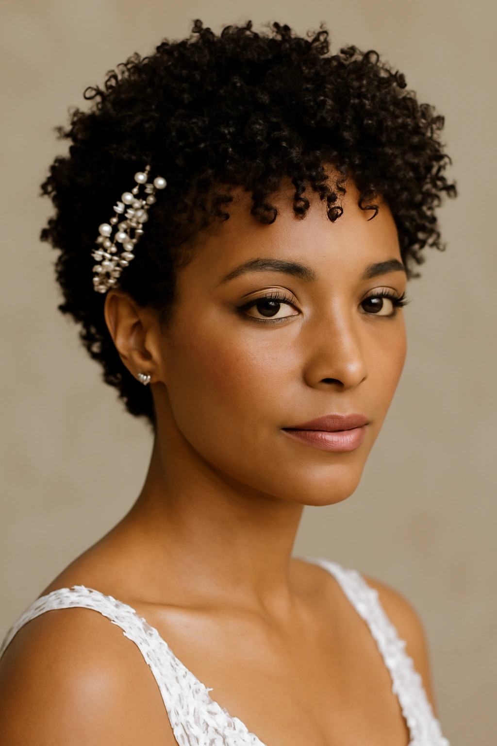 15 Wedding Hairstyles That Suit Short-Haired Brides 11 Short natural curls on bridal hairstyle with defined coils
