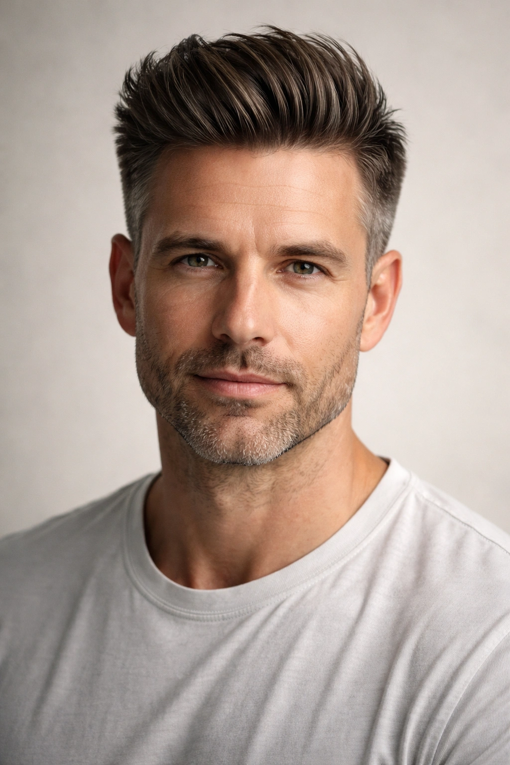 Close-up of a man with a short pompadour
