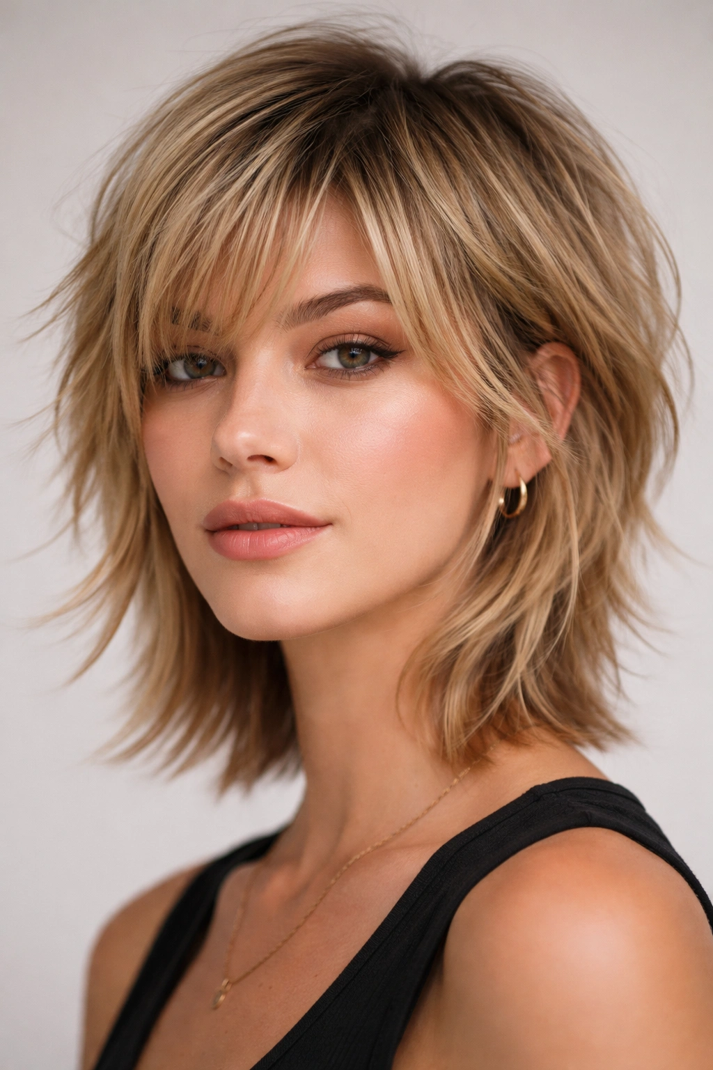 10 Edgy Short Haircuts That Work On Fine Hair 3 Close-up of a short shag with face-framing layers showing texture and movement