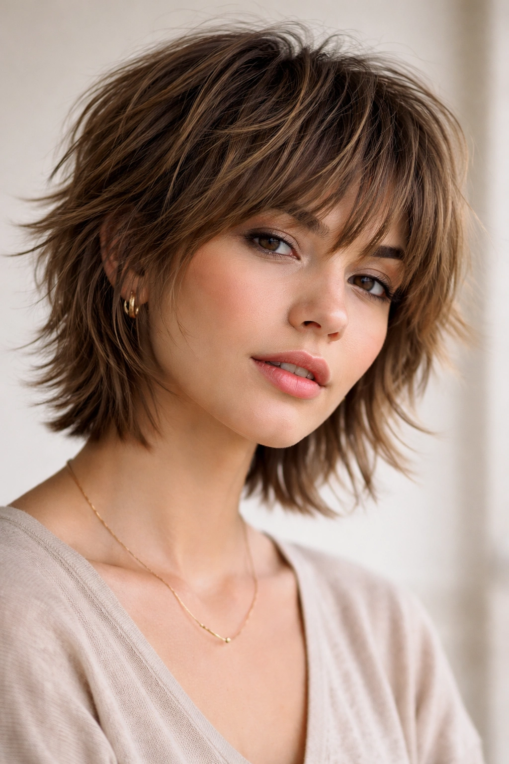 15 Easy Haircuts That Are Simple To Maintain 5 Portrait of a person with a short shag haircut featuring layered, tousled texture