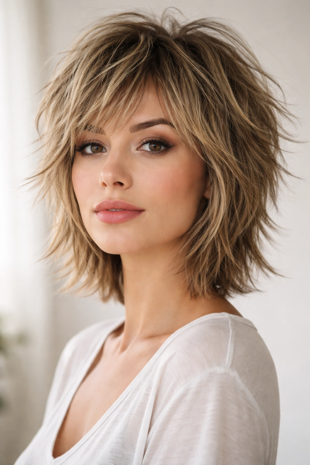 10 Short Haircuts That Minimize A Double Chin 3 Short shag with tousled texture and crown lift