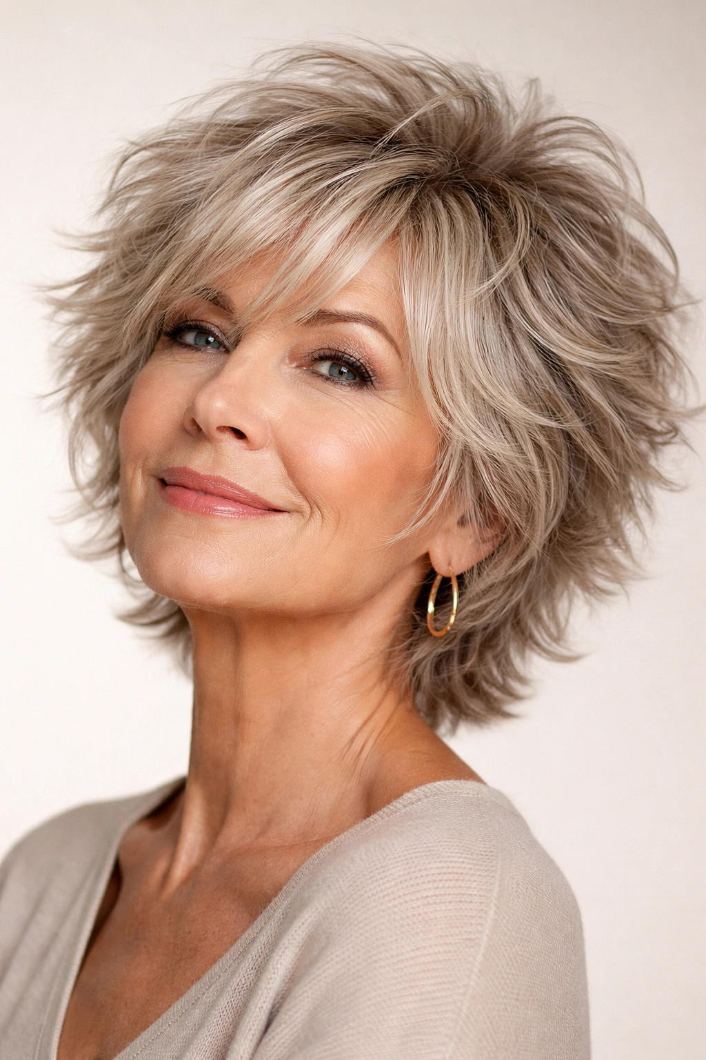 Short shag hairstyle with voluminous texture
