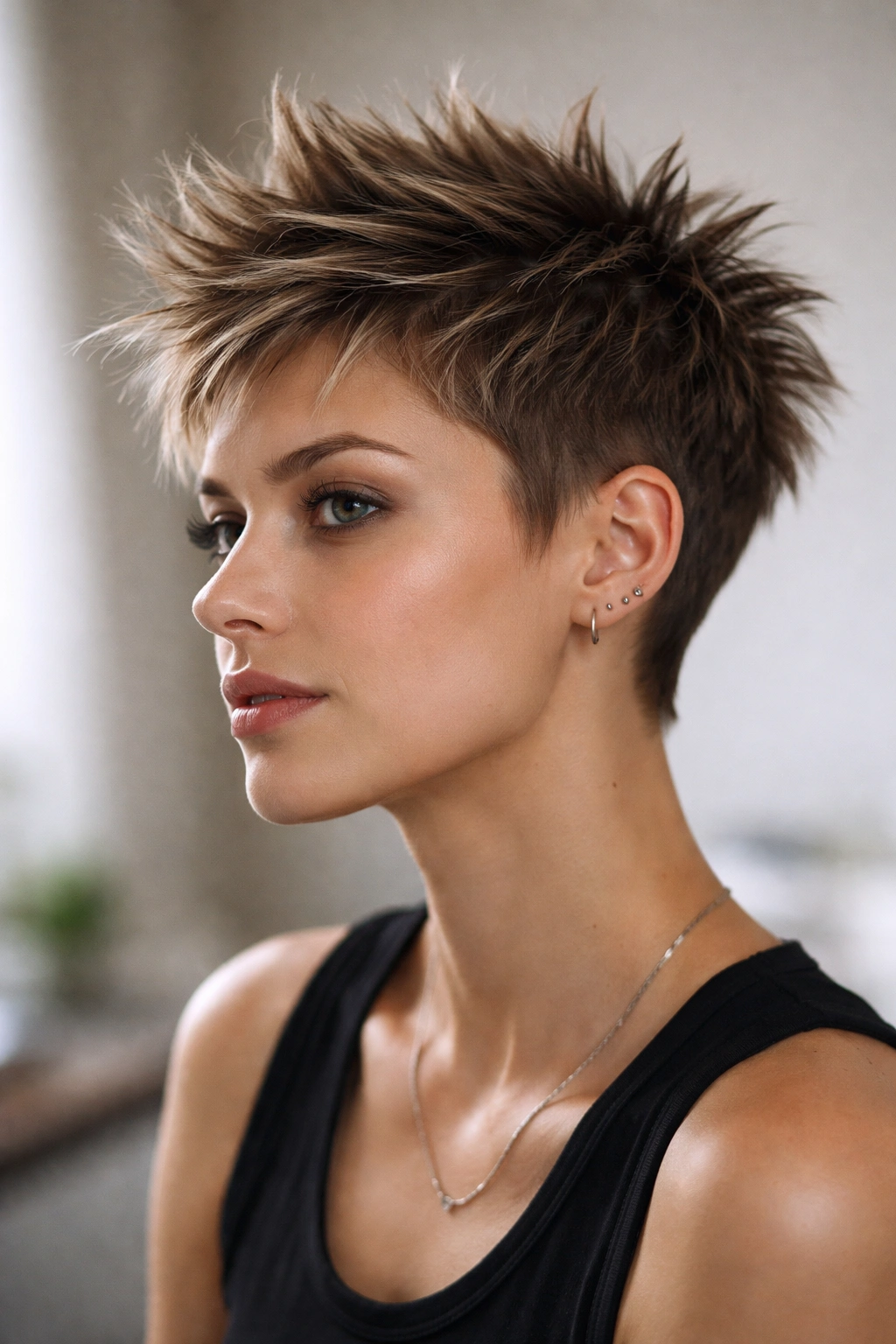 12 Boyish Short Haircuts Women Keep Asking For 12 Short spiky cut with upward spikes highlighted by studio lighting
