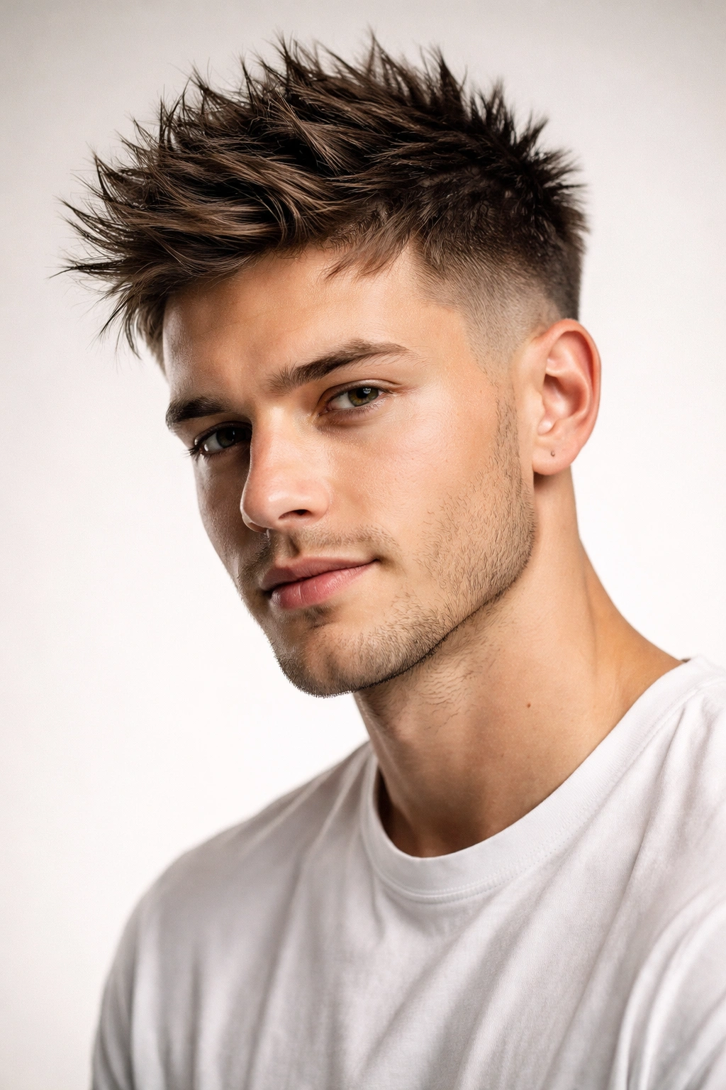 Close-up of a man with short spiky hair showing textured, irregular spikes.