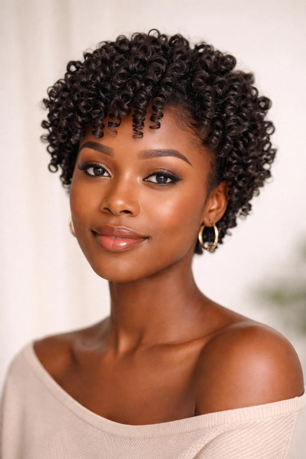 Close-up of short natural hair with tight spiral curls