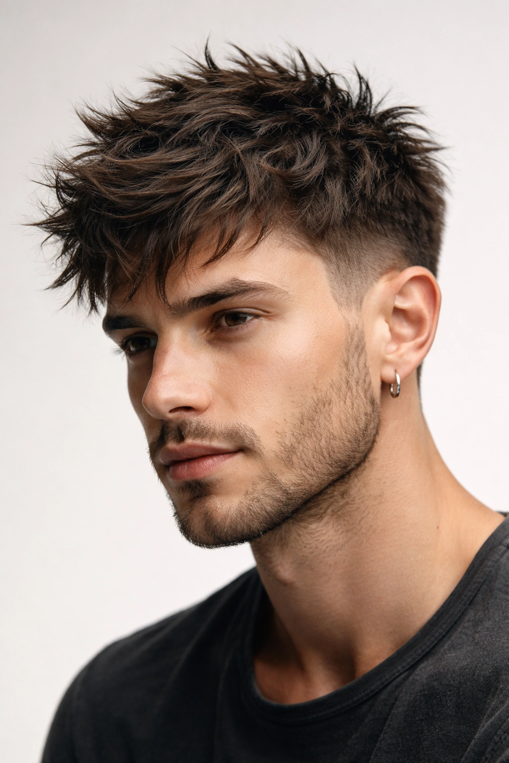 Close-up of a short textured messy haircut with a matte finish