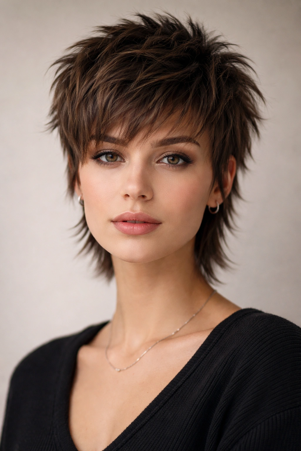 Short wolf cut with pixie-wolf hybrid features showing choppy texture